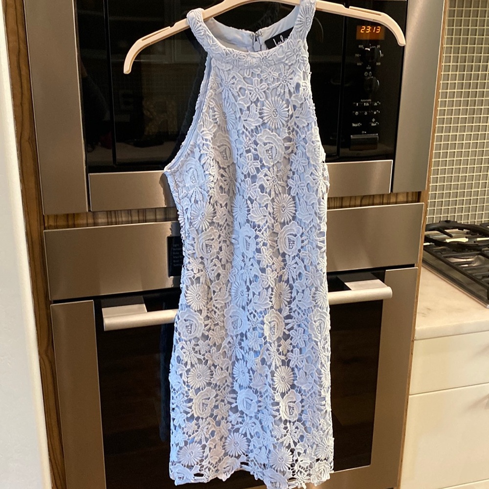 Lulu’s Love Poem Light Blue Lace Mini Dress